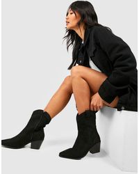 Boohoo - Faux Suede Cut Out Detail Western Cowboy Boots - Lyst