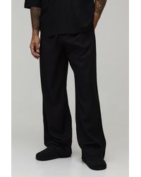 BoohooMAN - Wide Leg Half & Waist Linen Blend Trouser - Lyst