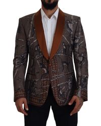 Dolce & Gabbana - Bronze Monkey Print Silk Slim Jacket Blazer - Lyst