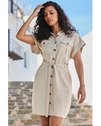 Sosandar - Natural Linen Blend Utility Shirt Dress - Lyst