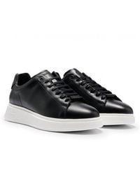 BOSS - Bulton Runn Polished Leather Trainers With Rubber Outsole - Lyst