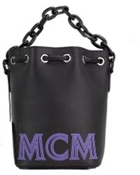 MCM - Mini Black Purple Smooth Leather Chain Shoulder Drawstring Bucket Handbag - Lyst