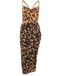 Quiz - Petite Rust Animal Print Ruched Midi Dress - Lyst