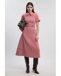 Karen Millen - Compact Stretch Tab Detail Full Skirted Midi Dress - Lyst
