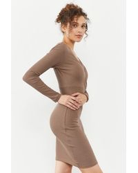 TOMMY LIFE - Ribbed Bodycon Midi Dress With V-Neck - Lyst