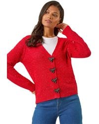 Roman - Bow Embellished Sequin Knit Cardigan - Lyst
