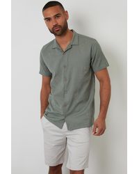 Threadbare - Pale Linen Blend Palm Embroidered Short Sleeve Shirt - Lyst