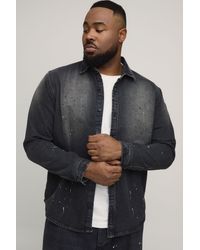 BoohooMAN - Plus Regular Fit Spray Washed Paint Splatter Denim Shirt - Lyst