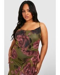 Boohoo - Plus Abstract Floral Mesh Cowl One Piece - Lyst