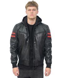 Infinity Leather - Hooded Retro Bomber Jacket - Lyst