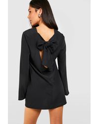 Boohoo - Petite Bow Detail Open Back Mini Dress - Lyst