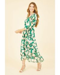Yumi' - Blossom Wrap Midi Dress With 3/4 Sleeves - Lyst