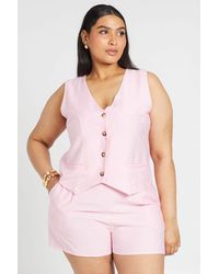 Boohoo - Plus Linen Waistcoat And Short Co-Ord Set - Lyst
