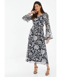 Quiz - Black Floral Chiffon Wrap Midi Dress - Lyst