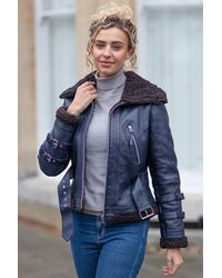 Ashwood Leather - '2420' Ladies Aviator Jacket With Oversized Fur Collar - Lyst