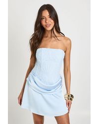 Boohoo - Textured Sheer Floral Lace Corset Drape Mini Dress - Lyst