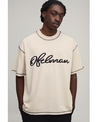 BoohooMAN - Oversized Exposed Seam Contrast Stitch Embroidered T-Shirt - Lyst