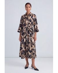 PRINCIPLES - Abstract Print Belted Button Shirt Midi Dress - Lyst
