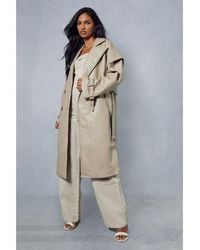 MissPap - Longline Oversized Leather Look Trench Coat - Lyst