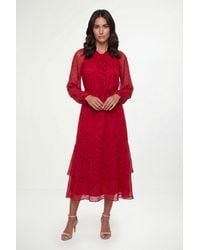 Wallis - Printed Metallic Twist Neck Midi Dress - Lyst