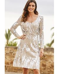 Sosandar - Scattered Sequin V Neck Dress - Lyst