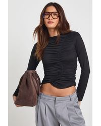 Boohoo - Asymmetric Ruched Detail Long Sleeve Top - Lyst