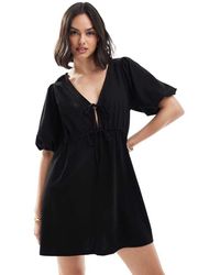ASOS - Puff Sleeve With Tie Up Bodice Mini Dress - Lyst