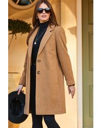 Sosandar - Camel Wool Mix Coat With Button Detail - Lyst