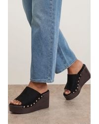 Oasis - Pattie Faux Suede Chunky Casual Wedge Mules - Lyst