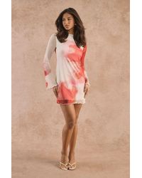 Boohoo - Floral Mesh Flare Sleeve Mini Dress - Lyst