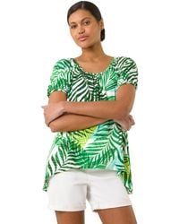 Roman - Leaf Print Asymmetric Stretch Tunic Top - Lyst