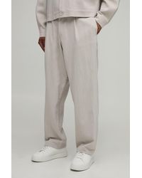 BoohooMAN - Tailored Pleat Front Relaxed Fit Linen Look Co-Ord Trousers - Lyst
