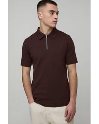BoohooMAN - Muscle Fit Soft Touch 1/4 Zip Knitted Polo - Lyst