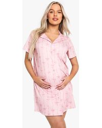 Boohoo - Maternity Bow Print Button Through Collar Nightie - Lyst