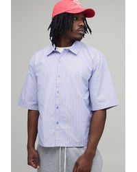 BoohooMAN - Tall Oversized Boxy Half Sleeve Embroidered Multi Stripe Shirt - Lyst