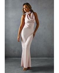 MissPap - Satin Cowl Wrap Neck Maxi Dress - Lyst