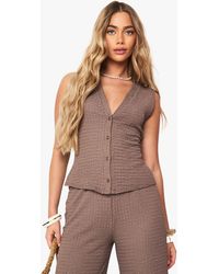 Boohoo - Textured Button Through Sleeveless Top - Lyst