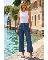 Roman - Wide Leg Stretch Denim Cropped Culottes - Lyst