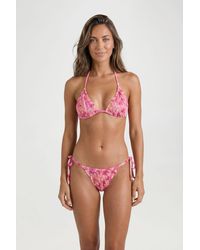 Boohoo - Floral Print Shirred Triangle Bikini Top & Tie Side Bottom Set - Lyst