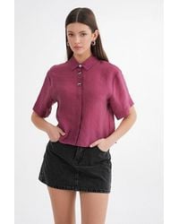 MixRay - Short Sleeve Crop Shirt With Stone Accessories - Lyst
