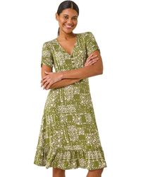 Roman - Floral Print V-Neck Button Dress - Lyst
