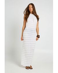 Boohoo - Sheer Knit Halterneck Maxi Dress - Lyst