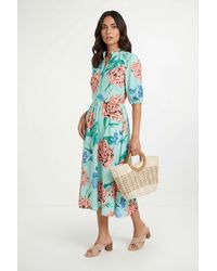 Wallis - Floral Puff Sleeve Pintuck Midi Dress - Lyst