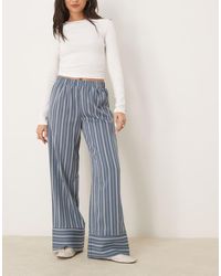 Vila - Wide Leg Stripe Trouser With Deep Cuff Detail - Lyst