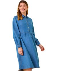 Roman - Denim Button Through Pocket Dress - Lyst