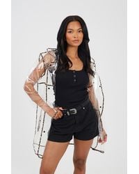 Brave Soul - Hooded Rain Mac With Contrasting Leopard Binding - Lyst