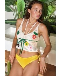 Hiccup - Floral V-Neck Crop Knit Top With Tie Detail - Lyst