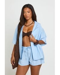 Boohoo - Linen Look Short Sleeve Beach Shirt - Lyst
