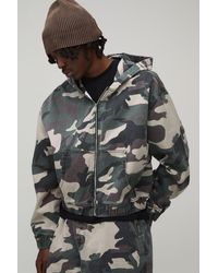 BoohooMAN - Oversized Crop Camo Twill Hooded Overshirt - Lyst