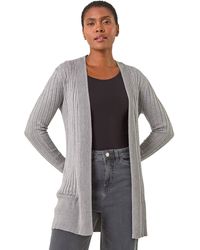 Roman - Longline Stretch Ribbed Cardigan - Lyst